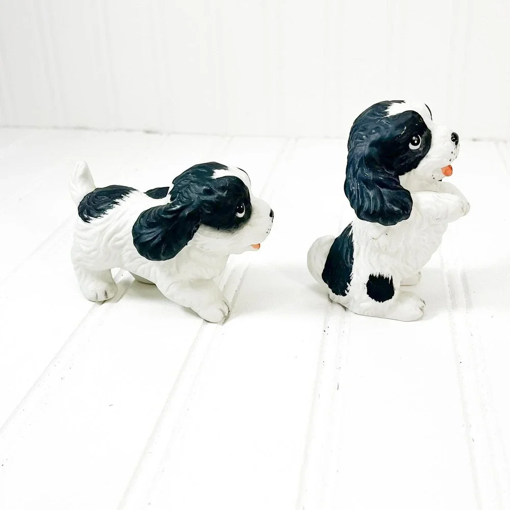 Vintage Black and White‎ Puppy Figurine Set of 2
